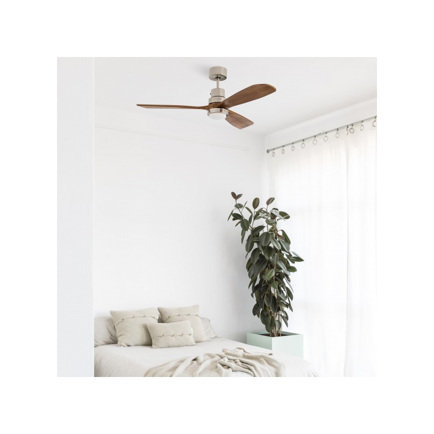 FARO 33518DC - LED Stropný ventilátor LANTAU LED/15W/230V matný chróm/drevo + diaľkové ovládanie
