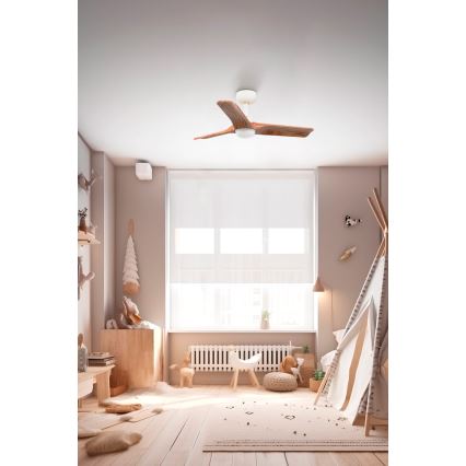 FARO 33805-1TW - LED stmievateľný stropný ventilátor HEYWOOD s LED/10W/230V 2700/3000/4000K drevo/biela priemer 90 cm + diaľkové ovládanie