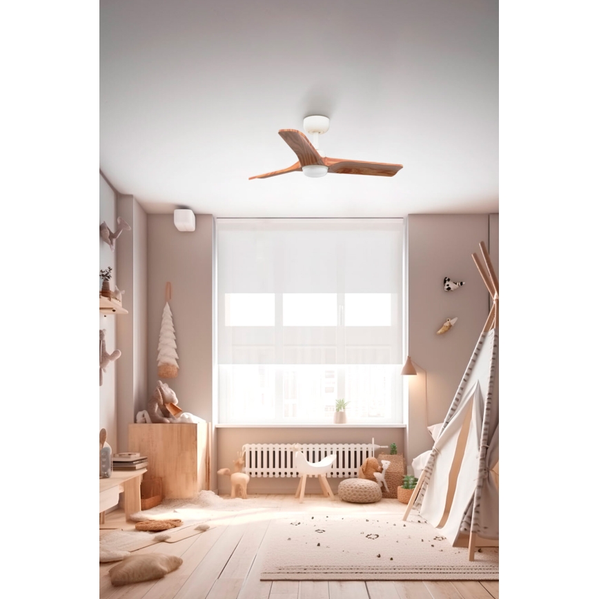 FARO 33805-1TW - LED stmievateľný stropný ventilátor HEYWOOD s LED/10W/230V 2700/3000/4000K drevo/biela priemer 90 cm + diaľkové ovládanie