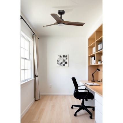 FARO 33806-1TW - LED Stmievateľný stropný ventilátor HEYWOOD S LED/10W/230V 2700/4000/6000K drevo/čierna pr. 90 cm + diaľkové ovládanie