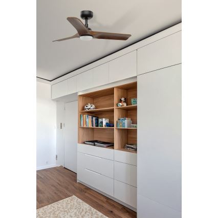 FARO 33806WT-1TW - LED Stmievateľný stropný ventilátor HEYWOOD S LED/10W/230V 2700/4000/6000K drevo/čierna pr. 90 cm Wi-Fi Tuya + diaľkové ovládanie