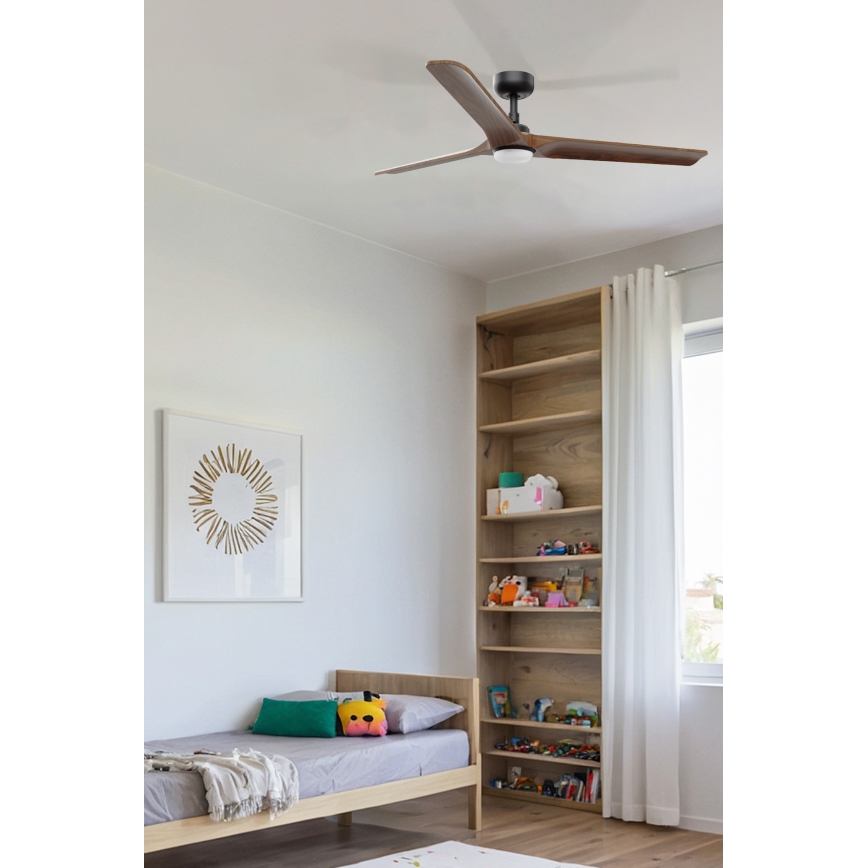 FARO 33809WT1S - LED stmievateľný stropný ventilátor HEYWOOD L LED/10W/230V 2700/3000/4000K pr. 132 cm drevo/čierna Wi-Fi Tuya + diaľkové ovládanie