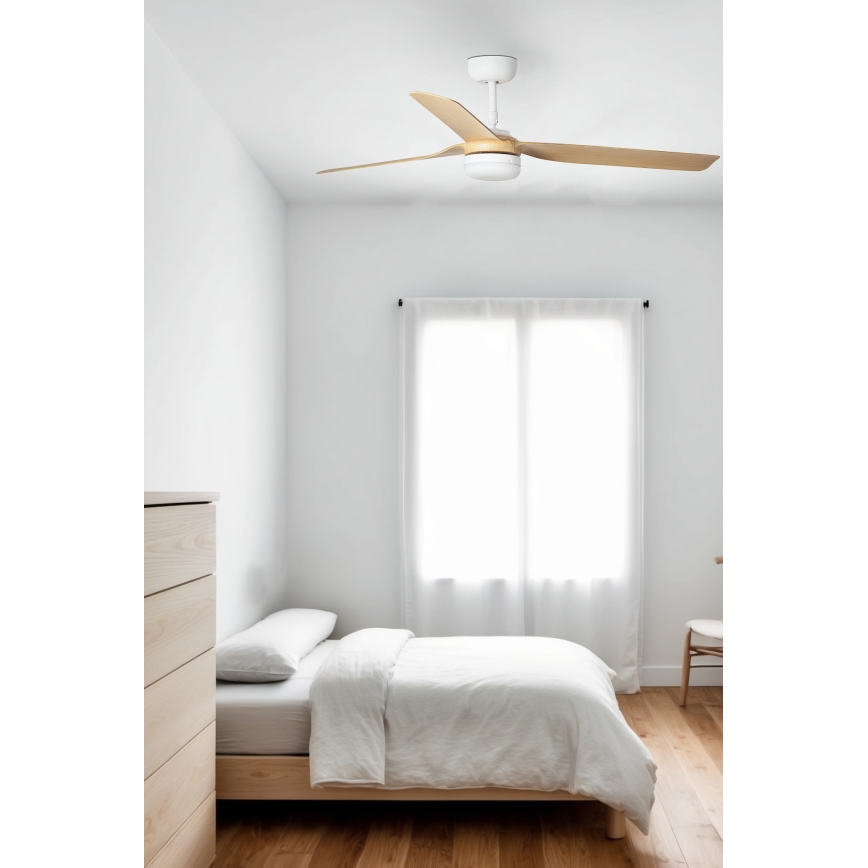 FARO 33816WT1S - LED stmievateľný stropný ventilátor PUNT M LED/18W/230V 2700/3000/4000K priemer 132 cm béžová/biela Wi-Fi Tuya + diaľkové ovládanie