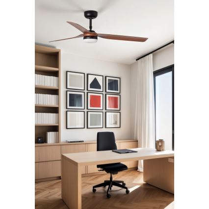 FARO 33817WT1S - LED stmievateľný stropný ventilátor PUNT M LED/18W/230V 2700/3000/4000K pr. 132 cm hnedá/čierna Wi-Fi Tuya + diaľkové ovládanie