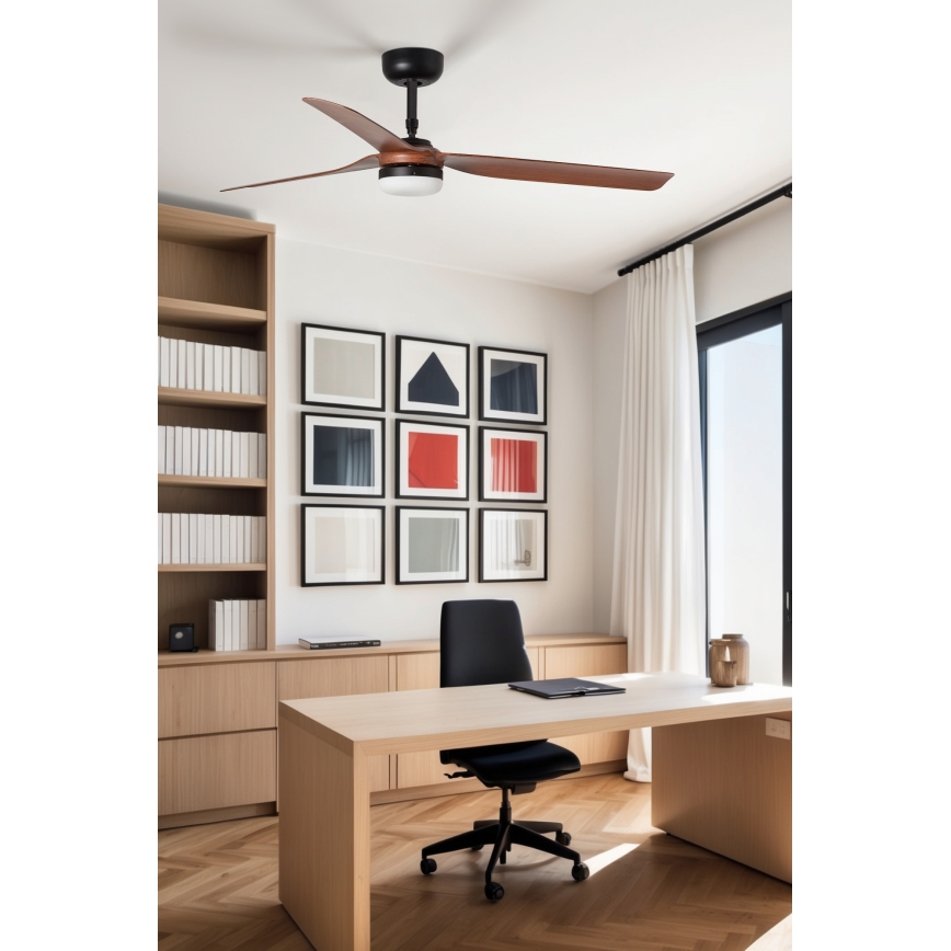 FARO 33817WT1S - LED stmievateľný stropný ventilátor PUNT M LED/18W/230V 2700/3000/4000K pr. 132 cm hnedá/čierna Wi-Fi Tuya + diaľkové ovládanie