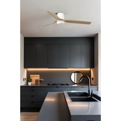 FARO 33829-1TW - LED stmievateľný stropný ventilátor PUNT TUB M LED/18W/230V 2700/3000/4000K pr. 130 cm biela/hnedá+ diaľkové ovládanie