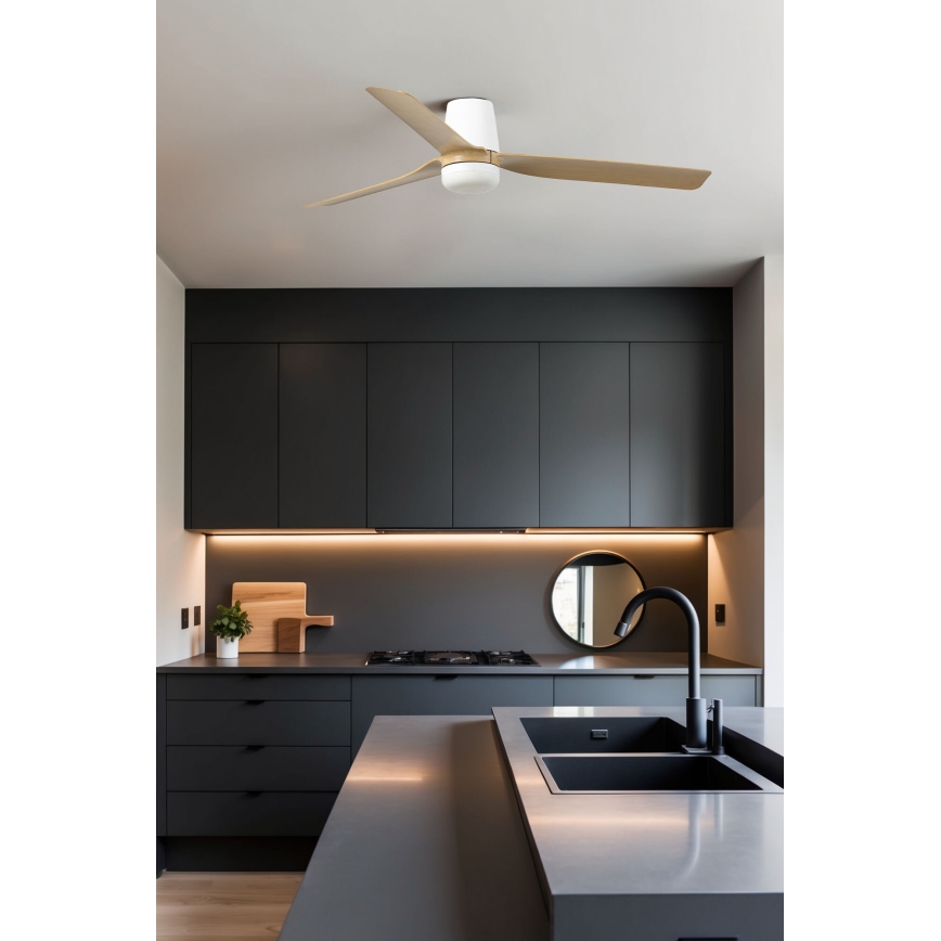 FARO 33829-1TW - LED stmievateľný stropný ventilátor PUNT TUB M LED/18W/230V 2700/3000/4000K pr. 130 cm biela/hnedá+ diaľkové ovládanie