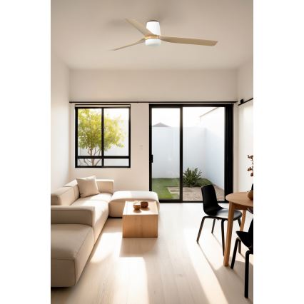 FARO 33829WT-1TW - LED Stmievateľný stropný ventilátor PUNT TUB M LED/18W/230V 3000/4200/6500K hnedá/biela pr. 132 cm Wi-Fi Tuya + diaľkové ovládanie