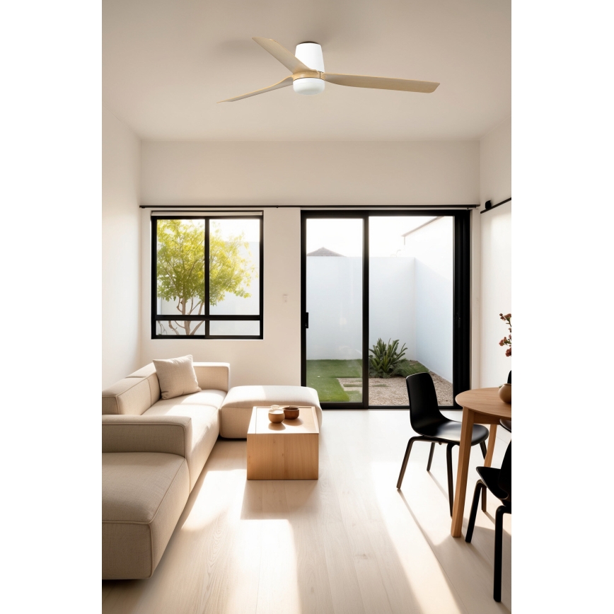 FARO 33829WT-1TW - LED Stmievateľný stropný ventilátor PUNT TUB M LED/18W/230V 3000/4200/6500K hnedá/biela pr. 132 cm Wi-Fi Tuya + diaľkové ovládanie