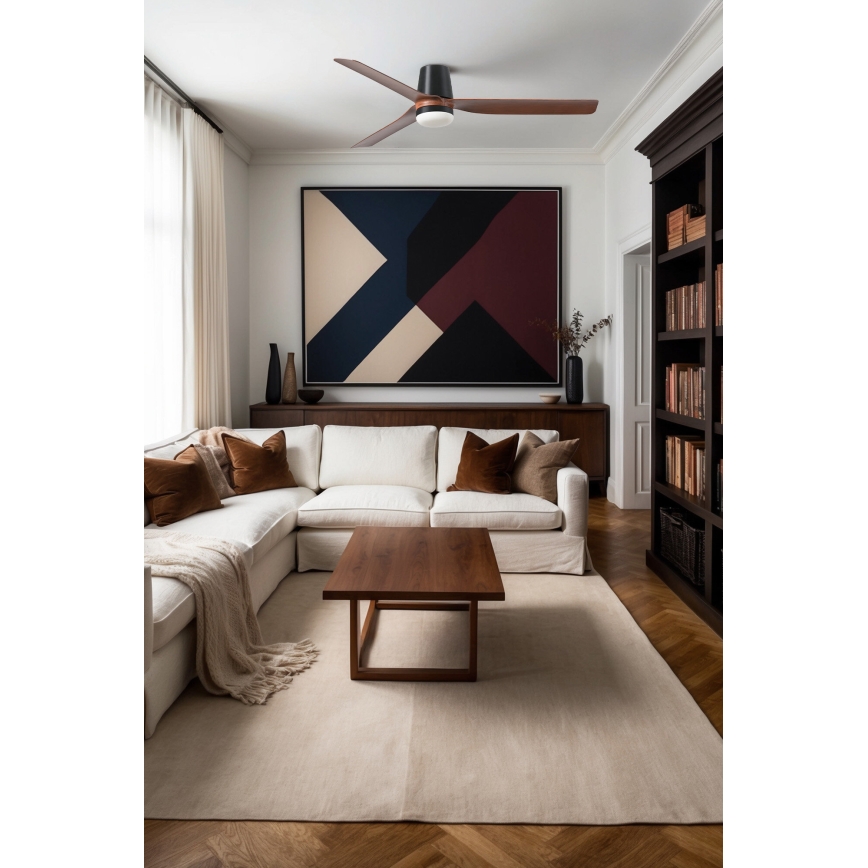 FARO 33831-1TW - LED stmievateľný stropný ventilátor PUNT TUB M LED/18W/230V 2700/3000/4000K Ø 130 cm hnedá/čierna + diaľkové ovládanie