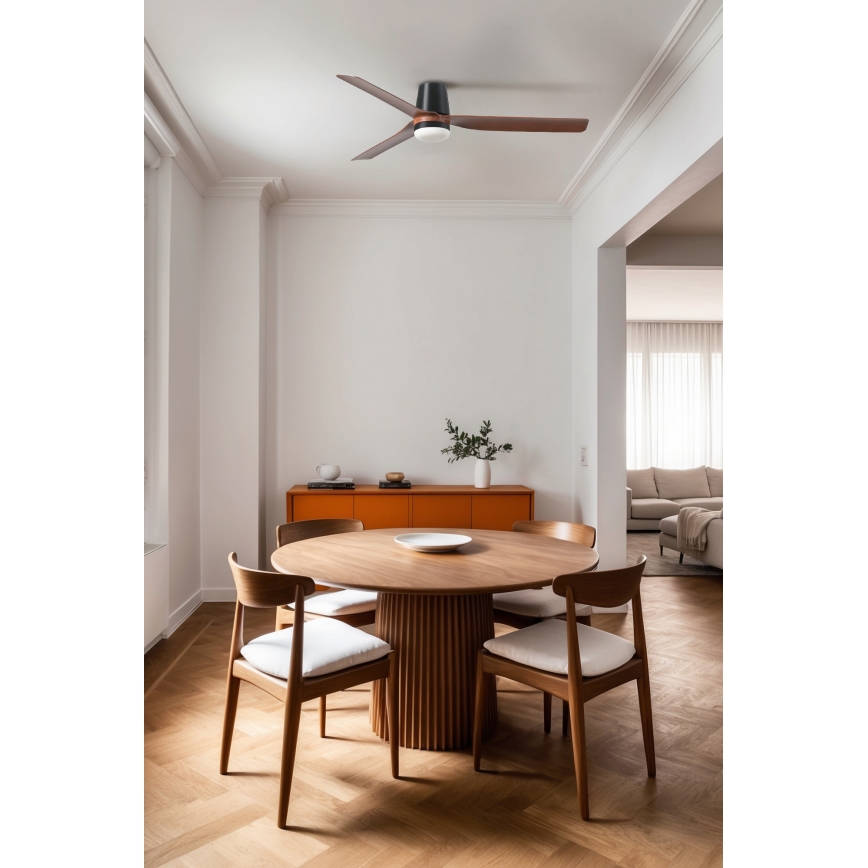 FARO 33831WT1S - LED stmievateľný stropný ventilátor PUNT TUB M LED/18W/230V 2700/3000/4000K pr.132 cm hnedá/čierna Wi-Fi Tuya + diaľkové ovládanie