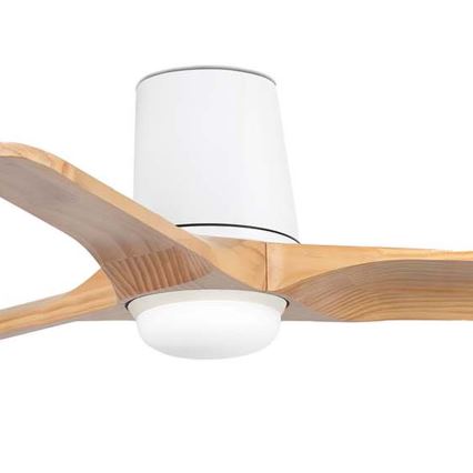 FARO 33836WT-1TW - LED stmievateľný stropný ventilátor HEYWOOD TUB s LED/10 W/230 V 2700/3000/4000 K borovica/biela, priemer 90 cm, Wi‑Fi Tuya + diaľkové ovládanie