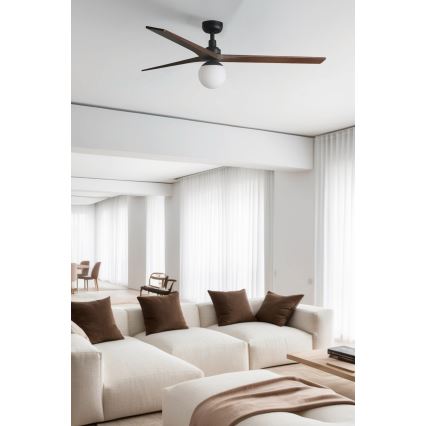 FARO 34276WT-11L - Stropný ventilátor KLIM L 1xE27/15W/230V drevo/čierna pr. 150 cm Wi-Fi Tuya + diaľkové ovládanie