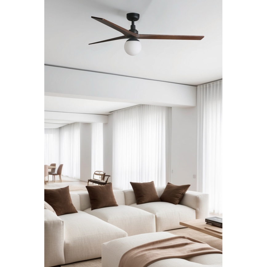 FARO 34276WT-11L - Stropný ventilátor KLIM L 1xE27/15W/230V drevo/čierna pr. 150 cm Wi-Fi Tuya + diaľkové ovládanie