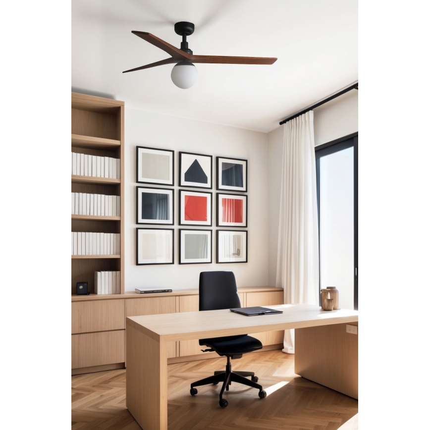FARO 34277WT-11L - Stropný ventilátor KLIM M 1xE27/15W/230V drevo/čierna pr. 125 cm Wi-Fi Tuya + diaľkové ovládanie