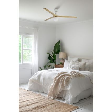 FARO 34279-11L - Stropný ventilátor KLIM L 1xE27/15W/230V dub/biela pr. 150 cm + diaľkové ovládanie