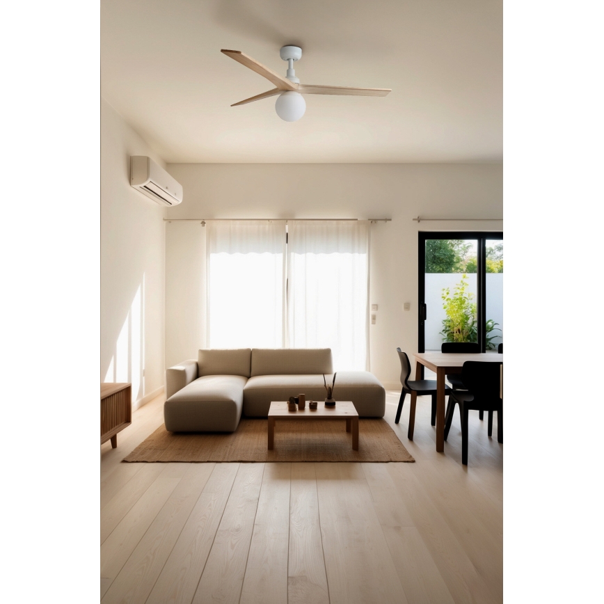 FARO 34280-11L - Stropný ventilátor KLIM M 1xE27/15W/230V borovica/biela pr. 125 cm + diaľkové ovládanie