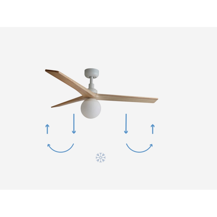 FARO 34280-11L - Stropný ventilátor KLIM M 1xE27/15W/230V drevo/biela pr. 125 cm + diaľkové ovládanie