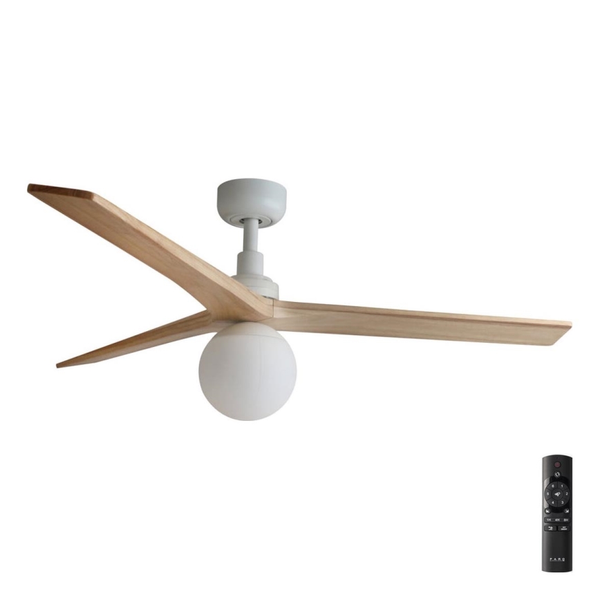 FARO 34280-11L - Stropný ventilátor KLIM M 1xE27/15W/230V drevo/biela pr. 125 cm + diaľkové ovládanie