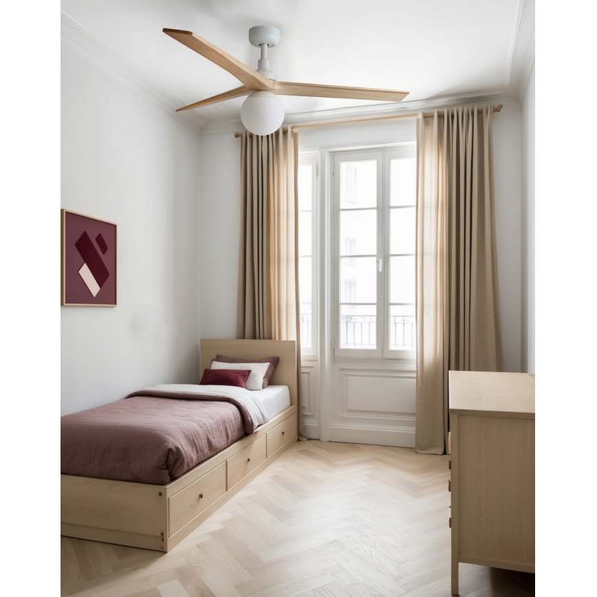 FARO 34280WT-11L - Stropný ventilátor KLIM M 1xE27/15W/230V drevo/biela pr. 125 cm Wi-Fi Tuya + diaľkové ovládanie