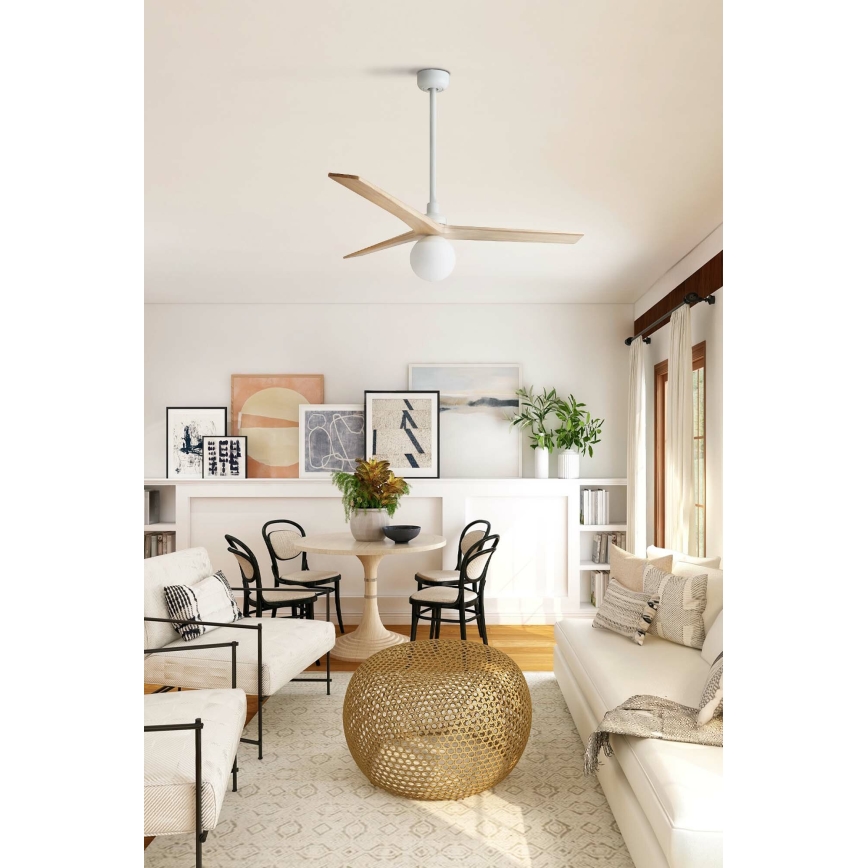FARO 34280WT-11L - Stropný ventilátor KLIM M 1xE27/15W/230V drevo/biela pr. 125 cm Wi-Fi Tuya + diaľkové ovládanie