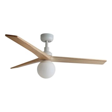 FARO 34280WT-11L - Stropný ventilátor KLIM M 1xE27/15W/230V drevo/biela pr. 125 cm Wi-Fi Tuya + diaľkové ovládanie