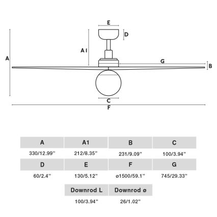 FARO 34282-11L - Stropný ventilátor KLIM L 1xE27/15W/230V borovica/čierna pr. 150 cm + diaľkové ovládanie