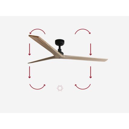 FARO 34282 - Stropný ventilátor KLIM L borovica/čierna pr. 150 cm + diaľkové ovládanie