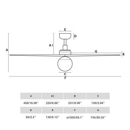 FARO 34282WT-11L - Stropný ventilátor KLIM L 1xE27/15W/230V drevo/čierna pr. 150 cm Wi-Fi Tuya + diaľkové ovládanie