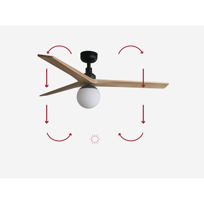 FARO 34283-11L - Stropný ventilátor KLIM M 1xE27/15W/230V drevo/čierna pr. 125 cm + diaľkové ovládanie