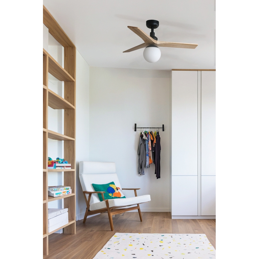 FARO 34284WT-11L - Stropný ventilátor KLIM S 1xE27/15W/230V borovica/čierna pr. 92,5 cm Wi-Fi Tuya + diaľkové ovládanie