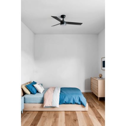 FARO 34296WT-1TW - LED Stmievateľný stropný ventilátor RUDDER S LED/18W/230V 2700/4350/6000K čierna/hnedá pr. 106 cm Wi-Fi Tuya + diaľkové ovládanie