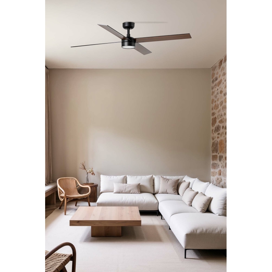 FARO 34356WT-1TW - LED Stmievateľný stropný ventilátor RUDDER L LED/18W/230V 2700/4350/6000K hnedá/čierna pr. 132 cm Wi-Fi Tuya + diaľkové ovládanie