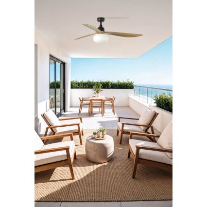 FARO 34360WT-11L - Stropný ventilátor OUTWOOD L 1xE27/15W/230V hnedá/čierna pr. 150 cm Wi-Fi Tuya IP44 + diaľkové ovládanie