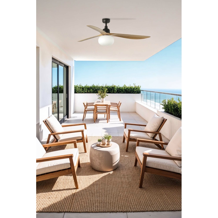 FARO 34360WT-11L - Stropný ventilátor OUTWOOD L 1xE27/15W/230V hnedá/čierna pr. 150 cm Wi-Fi Tuya IP44 + diaľkové ovládanie
