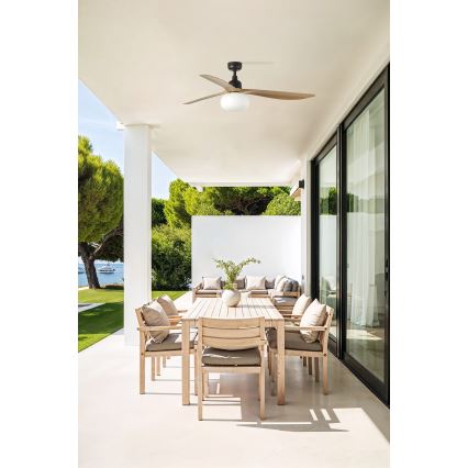 FARO 34360WT-11L - Stropný ventilátor OUTWOOD L 1xE27/15W/230V hnedá/čierna pr. 150 cm Wi-Fi Tuya IP44 + diaľkové ovládanie