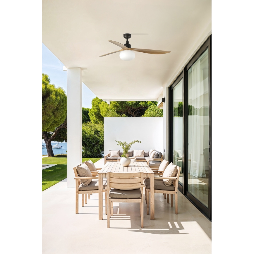 FARO 34360WT-11L - Stropný ventilátor OUTWOOD L 1xE27/15W/230V hnedá/čierna pr. 150 cm Wi-Fi Tuya IP44 + diaľkové ovládanie