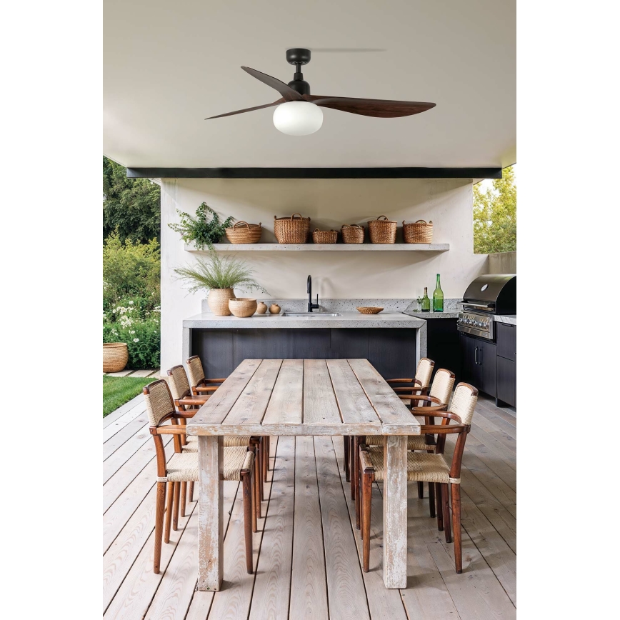 FARO 34362WT-11L - Stropný ventilátor OUTWOOD L 1xE27/15W/230V hnedá/čierna pr. 150 cm Wi-Fi Tuya IP44 + diaľkové ovládanie