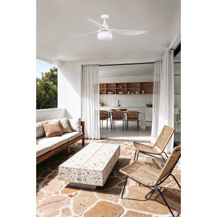FARO 34363WT-11L - Stropný ventilátor OUTWOOD L 1xE27/15W/230V biela pr. 150 cm Wi-Fi Tuya IP44 + diaľkové ovládanie