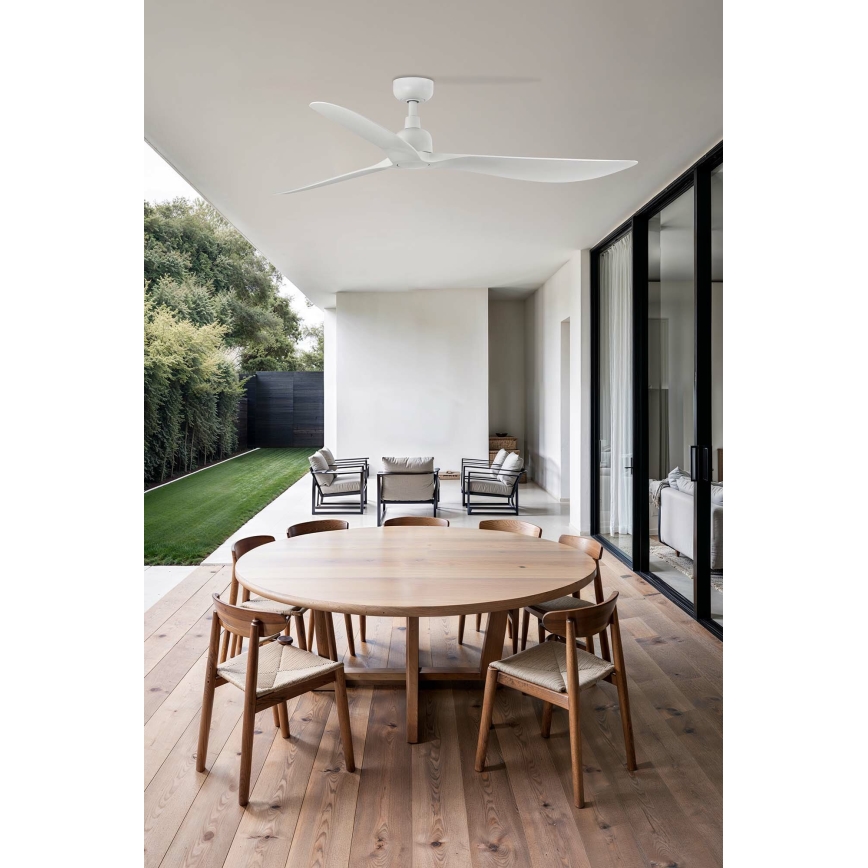 FARO 34363WT - Stropný ventilátor OUTWOOD L biela pr. 150 cm Wi-Fi Tuya IP44 + diaľkové ovládanie