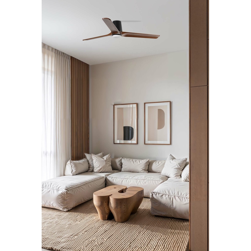 FARO 33839WT-1TW - LED Stmievateľný stropný ventilátor HEYWOOD TUB L LED/10W/230V 2700/4000/6000K borovica/čierna pr. 132 cm Wi-Fi Tuya + diaľkové ovládanie