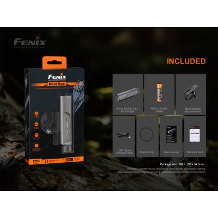 Fenix BC21RV30 - LED Nabíjacie svetlo na bicykel LED/USB IP68 1200 lm 33 h