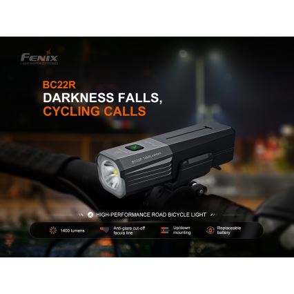 Fenix BC22R - stmievateľné LED nabíjateľné svietidlo na bicykel LED/USB 3400 mAh IP66 1400 lm 41 h čierna