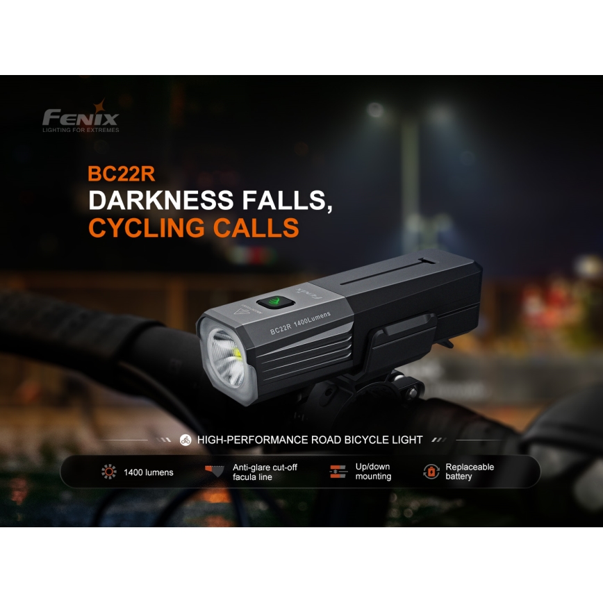 Fenix BC22R - stmievateľné LED nabíjateľné svietidlo na bicykel LED/USB 3400 mAh IP66 1400 lm 41 h čierna
