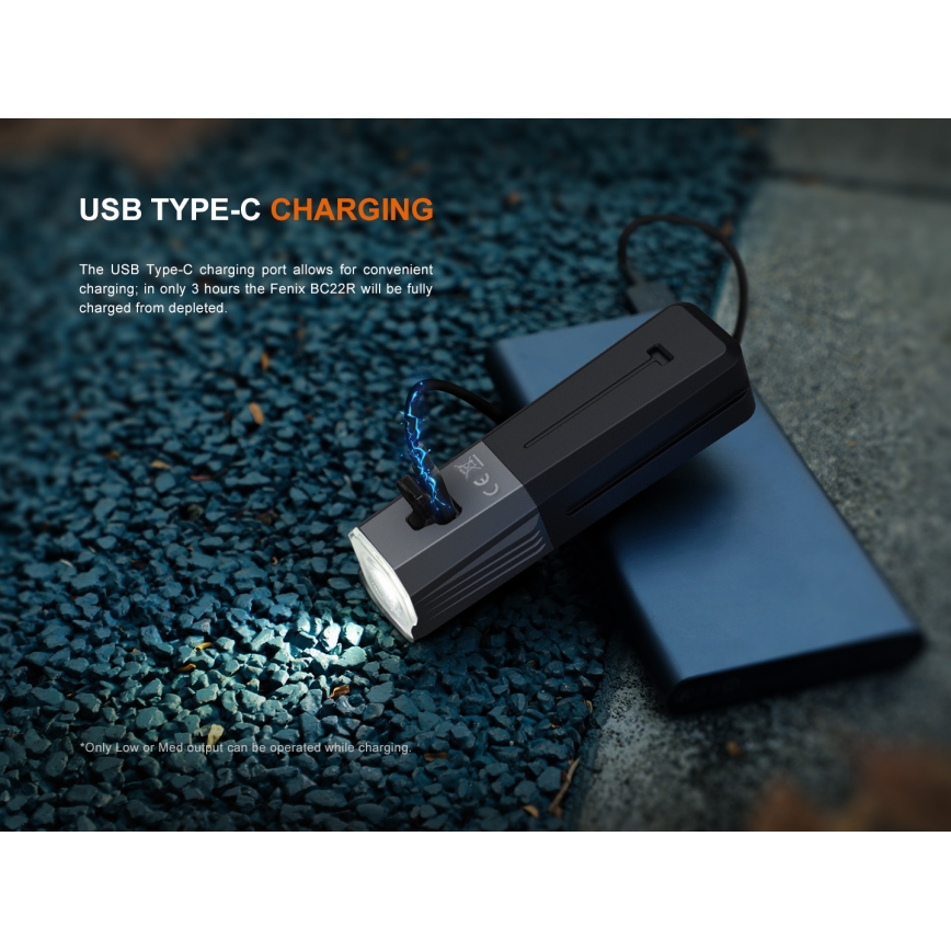 Fenix BC22R - stmievateľné LED nabíjateľné svietidlo na bicykel LED/USB 3400 mAh IP66 1400 lm 41 h čierna