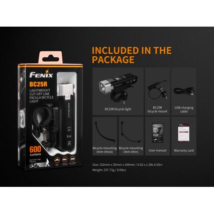 Fenix BC25R - LED Nabíjacie svetlo na bicykel LED/USB IP66 600 lm 36 h