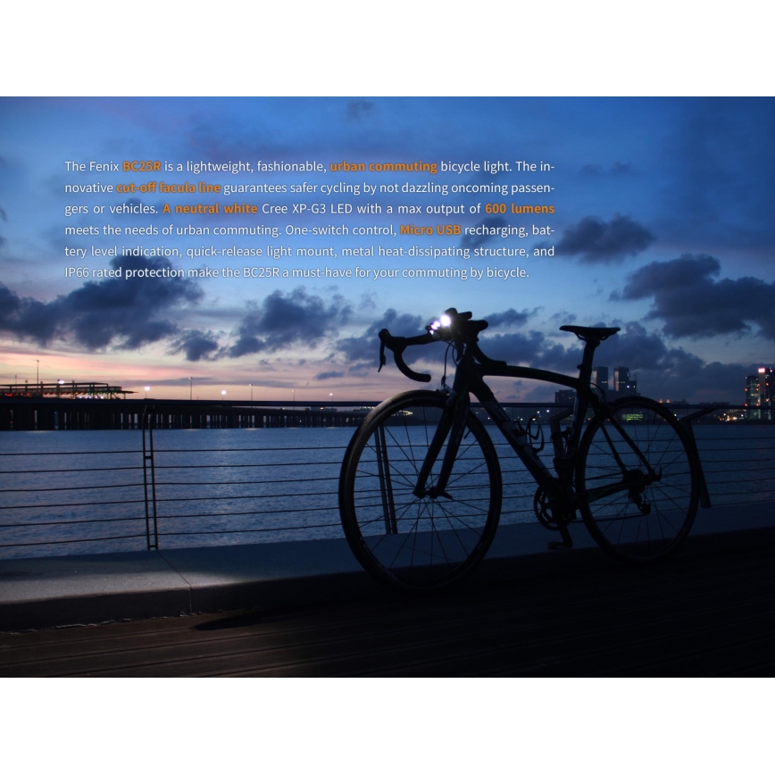 Fenix BC25R - LED Nabíjacie svetlo na bicykel LED/USB IP66 600 lm 36 h