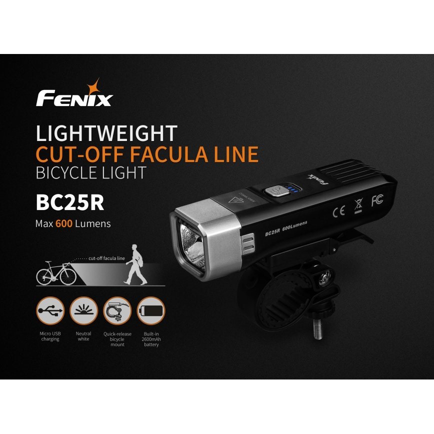 Fenix BC25R - LED Nabíjacie svetlo na bicykel LED/USB IP66 600 lm 36 h