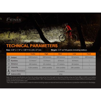 Fenix BC26R - LED Nabíjacie svetlo na bicykel LED/USB IP68 1600 lm 65 h