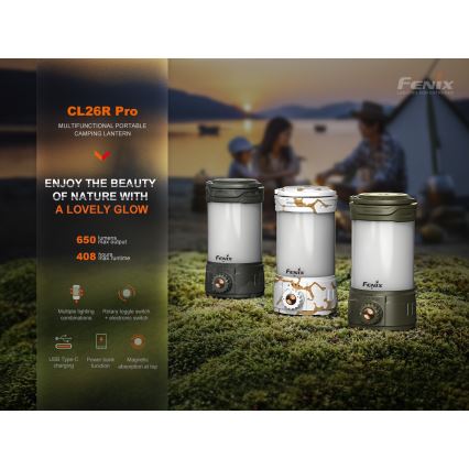 Fenix CL26RPROOLI - LED Stmievateľná prenosná nabíjacia lampa LED/USB IP66 650 lm 408 h 5000 mAh zelená